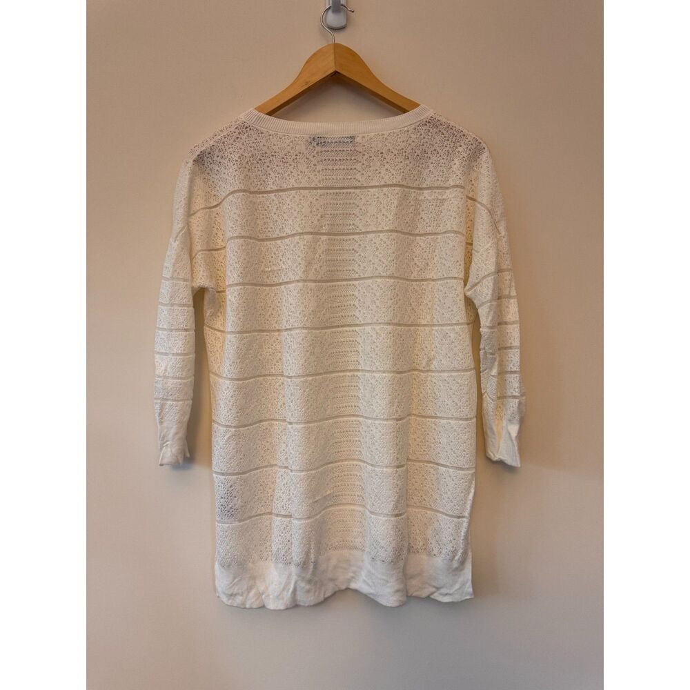 Karen Millen White Open Knit Pullover Sweater 3/4 Sleeves with Shirttail Size 4 - Picture 2 of 5
